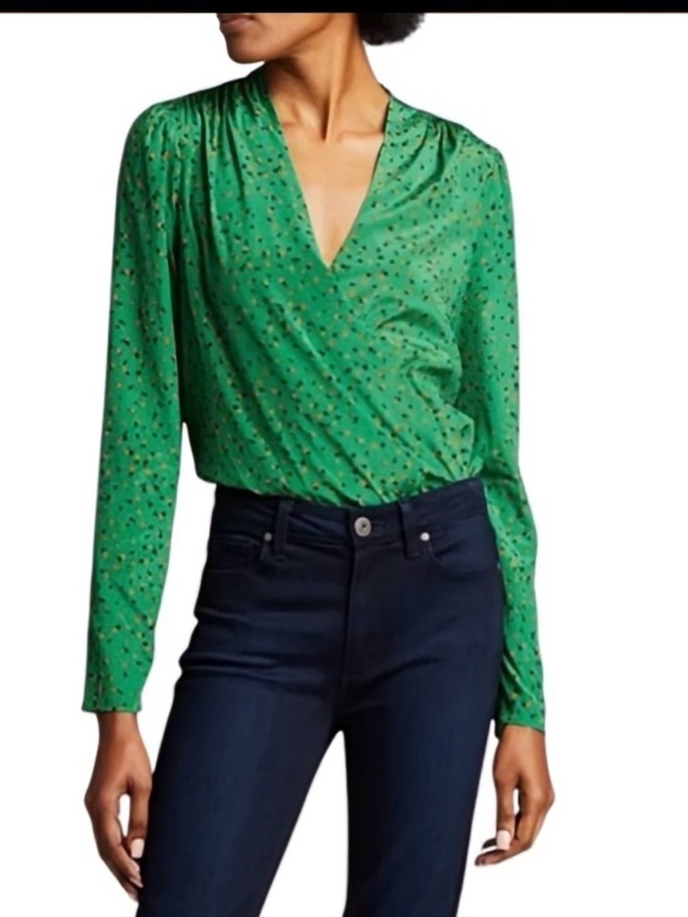Veronica Beard Green Printed Wrap Silk Blend Blouse